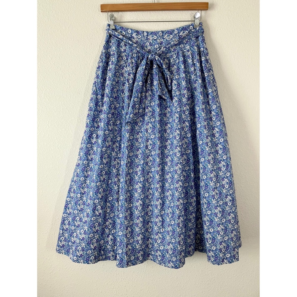 J CREW Liberty Fabric Floral Midi Skirt 8 Ditsy Cotton Cottage Coquette Blue